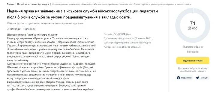 Текст петиции о демобилизации